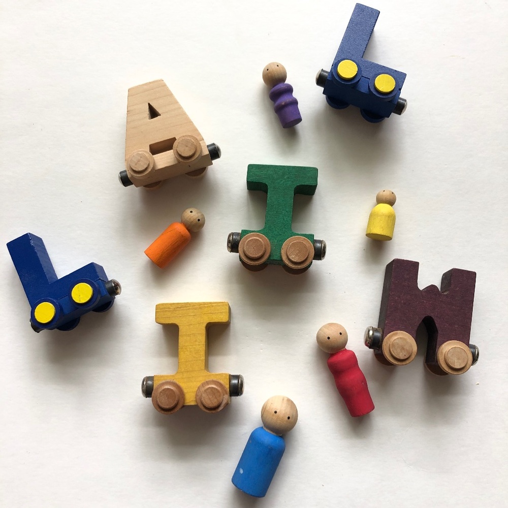 Wooden Train Letters - NameTrains Maple Landmark - Wooden Peg Dolls